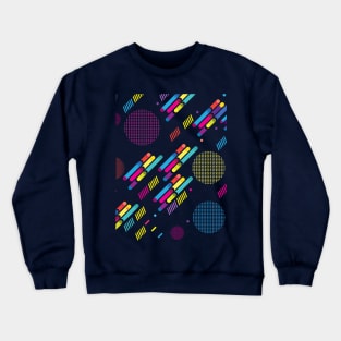 Abstract Dynamic Geometric Composition Contemporary Art. Modern Multi Colored, Minimalist Design. Yellow, Red, Navy Blue, Green Purple Colors Memphis Decorative Elements Patern, Hipster, Futuristic Concept. Crewneck Sweatshirt